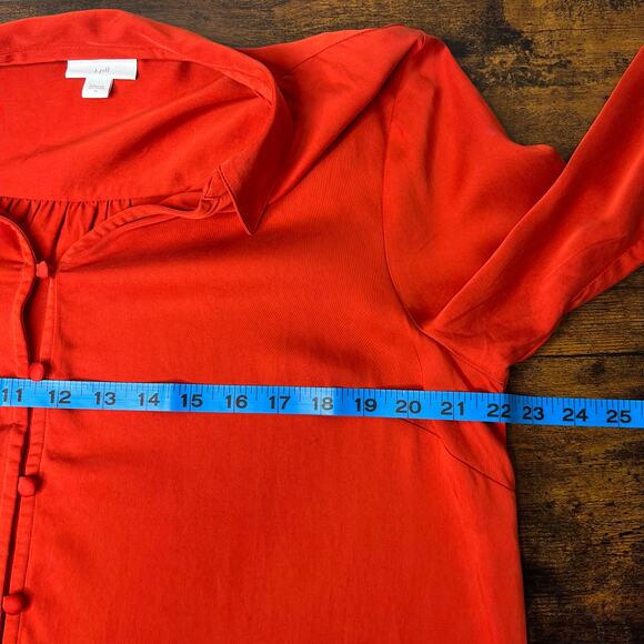 J. Jill Button Front Long Sleeve Blouse Top Orange Red Size M Modal Office Boho - Picture 10 of 13